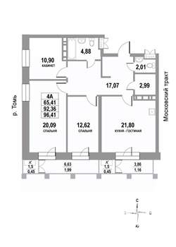 4-к квартира, строящийся дом, 96м2, 21/22 этаж