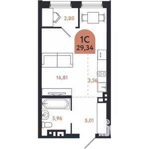 Студия квартира, строящийся дом, 29м2, 4/26 этаж