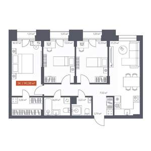 3-к квартира, строящийся дом, 90м2, 4/30 этаж