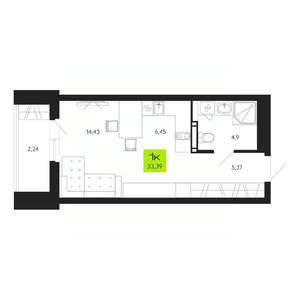 1-к квартира, вторичка, 33м2, 5/19 этаж