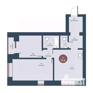 2-к квартира, строящийся дом, 61м2, 1/7 этаж