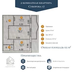 2-к квартира, вторичка, 65м2, 3/10 этаж