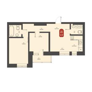 3-к квартира, строящийся дом, 52м2, 23/23 этаж