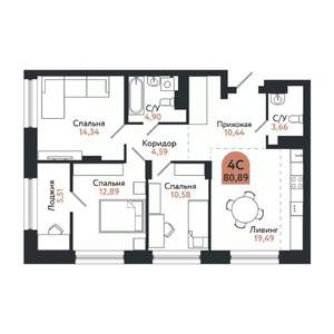 4-к квартира, вторичка, 81м2, 13/26 этаж