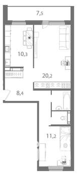 2-к квартира, вторичка, 63м2, 1/17 этаж