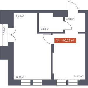 1-к квартира, строящийся дом, 40м2, 15/30 этаж