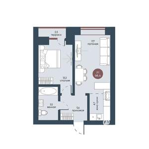 2-к квартира, вторичка, 46м2, 7/7 этаж