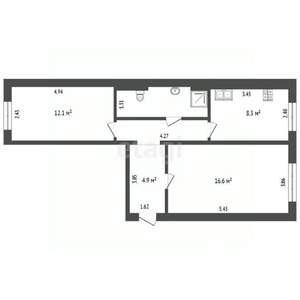 2-к квартира, вторичка, 52м2, 2/2 этаж