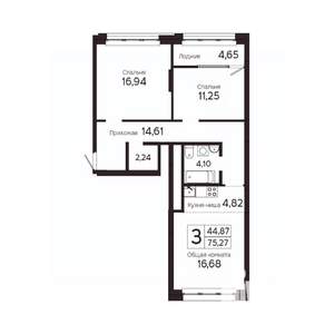 3-к квартира, вторичка, 73м2, 4/23 этаж