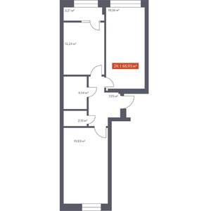 2-к квартира, вторичка, 66м2, 2/7 этаж