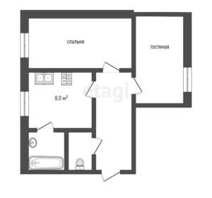 2-к квартира, вторичка, 53м2, 2/2 этаж