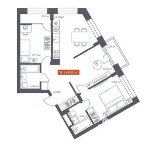 3-к квартира, вторичка, 69м2, 5/7 этаж