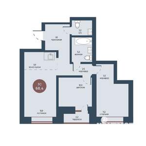 3-к квартира, строящийся дом, 68м2, 7/7 этаж