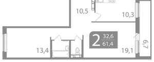 2-к квартира, вторичка, 61м2, 9/10 этаж