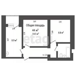 2-к квартира, вторичка, 45м2, 9/9 этаж