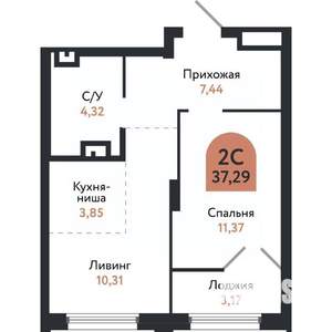 2-к квартира, вторичка, 37м2, 6/26 этаж