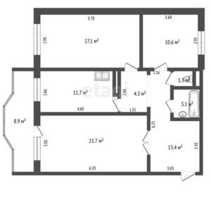 3-к квартира, вторичка, 83м2, 8/17 этаж