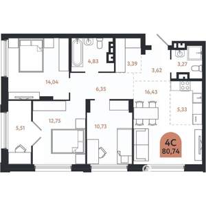 4-к квартира, вторичка, 81м2, 7/26 этаж