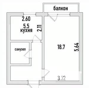 1-к квартира, вторичка, 33м2, 2/5 этаж