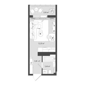Студия квартира, строящийся дом, 23м2, 11/16 этаж
