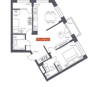 3-к квартира, вторичка, 69м2, 7/30 этаж