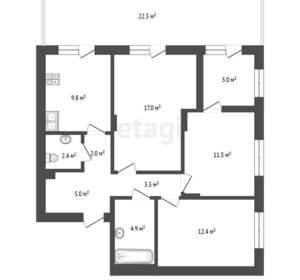 3-к квартира, вторичка, 78м2, 1/10 этаж