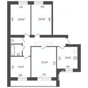 4-к квартира, вторичка, 73м2, 2/9 этаж
