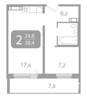 2-к квартира, вторичка, 38м2, 4/17 этаж
