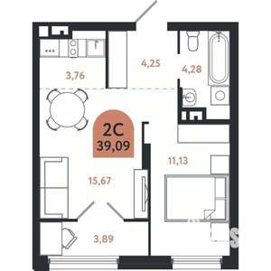 2-к квартира, вторичка, 39м2, 7/26 этаж
