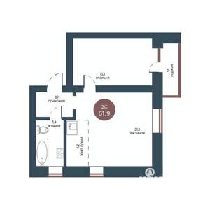 2-к квартира, вторичка, 52м2, 3/7 этаж