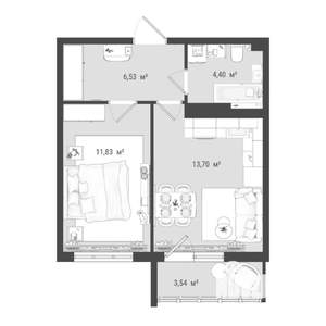 2-к квартира, строящийся дом, 40м2, 4/16 этаж