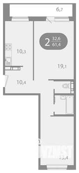 2-к квартира, вторичка, 61м2, 6/10 этаж