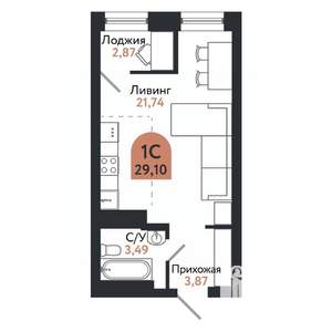 1-к квартира, вторичка, 29м2, 20/26 этаж