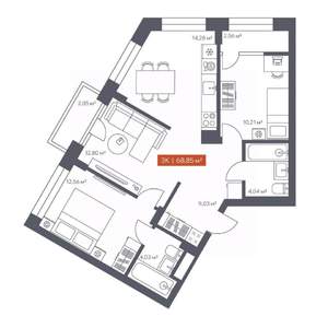 3-к квартира, строящийся дом, 69м2, 4/30 этаж