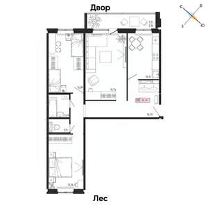 3-к квартира, вторичка, 84м2, 8/17 этаж