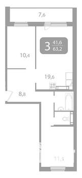 3-к квартира, вторичка, 63м2, 2/17 этаж