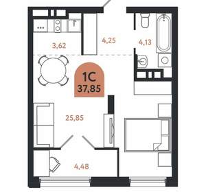 Студия квартира, вторичка, 38м2, 26/26 этаж