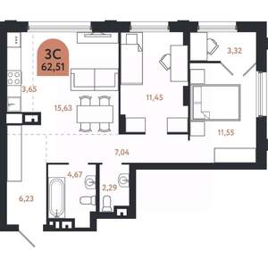 3-к квартира, вторичка, 63м2, 8/26 этаж