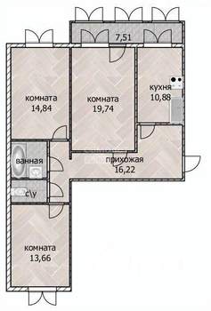 3-к квартира, вторичка, 77м2, 8/10 этаж