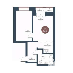 2-к квартира, строящийся дом, 54м2, 1/7 этаж