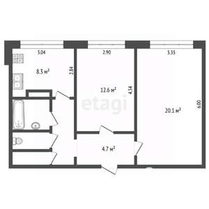 2-к квартира, вторичка, 56м2, 1/9 этаж