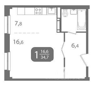 1-к квартира, вторичка, 35м2, 16/17 этаж