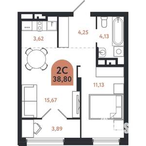 2-к квартира, вторичка, 39м2, 23/26 этаж