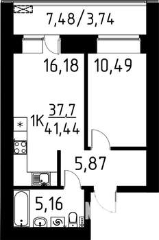 1-к квартира, строящийся дом, 41м2, 3/9 этаж