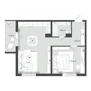 2-к квартира, строящийся дом, 54м2, 3/16 этаж