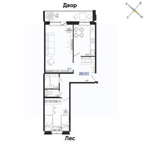 2-к квартира, вторичка, 63м2, 1/17 этаж