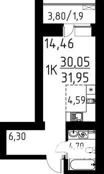 1-к квартира, вторичка, 32м2, 2/16 этаж