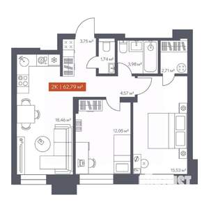 2-к квартира, вторичка, 63м2, 2/30 этаж