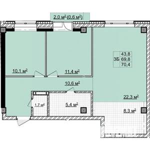 3-к квартира, строящийся дом, 70м2, 9/18 этаж