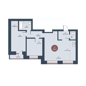 3-к квартира, строящийся дом, 78м2, 7/7 этаж